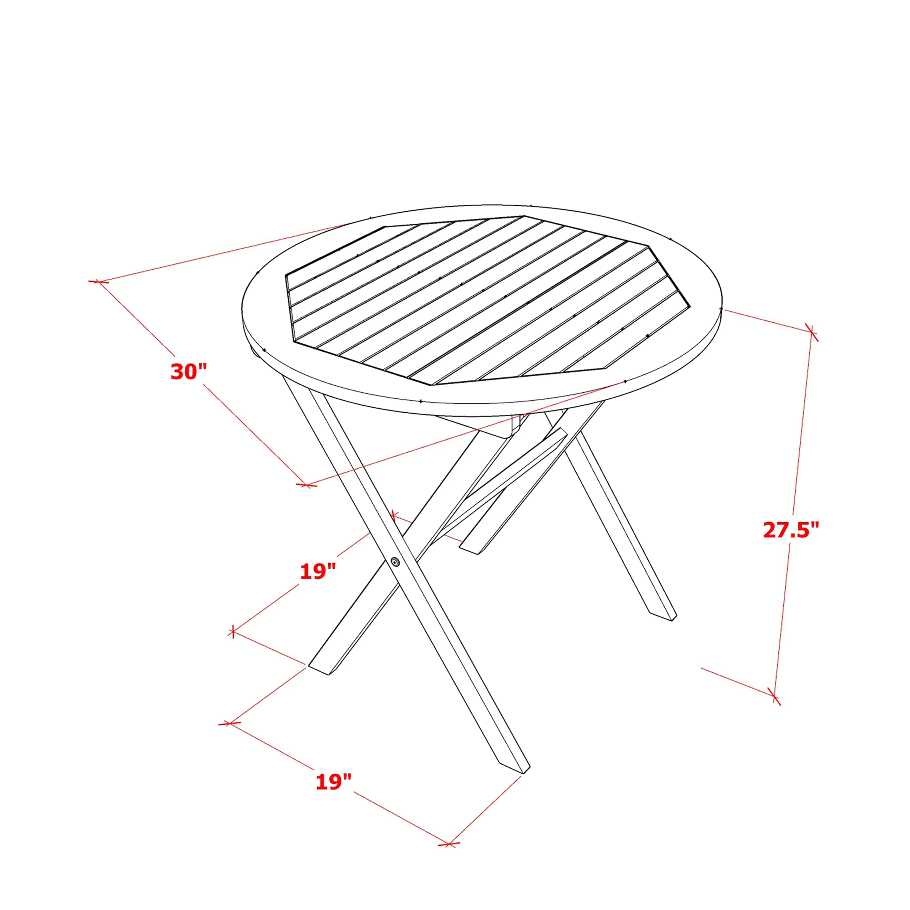 East West Furniture MNCM3CANA 3 Piece Folding Patio Bistro Sets Outdoor Set Contains a Round Acacia Wood Coffee Table and 2 Folding Arm Chairs, 30x30 Inch, Natural Oil