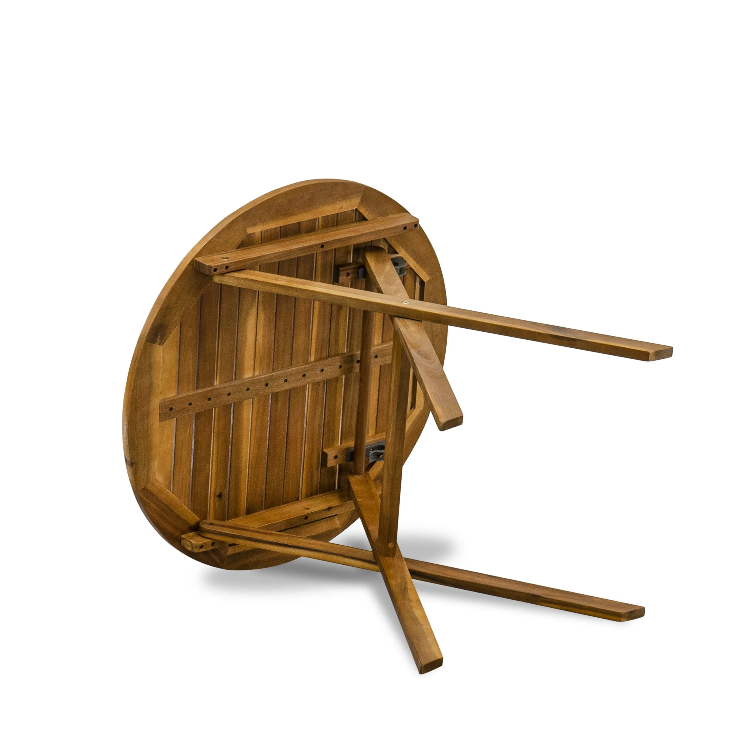 East West Furniture MNCM3CANA 3 Piece Folding Patio Bistro Sets Outdoor Set Contains a Round Acacia Wood Coffee Table and 2 Folding Arm Chairs, 30x30 Inch, Natural Oil