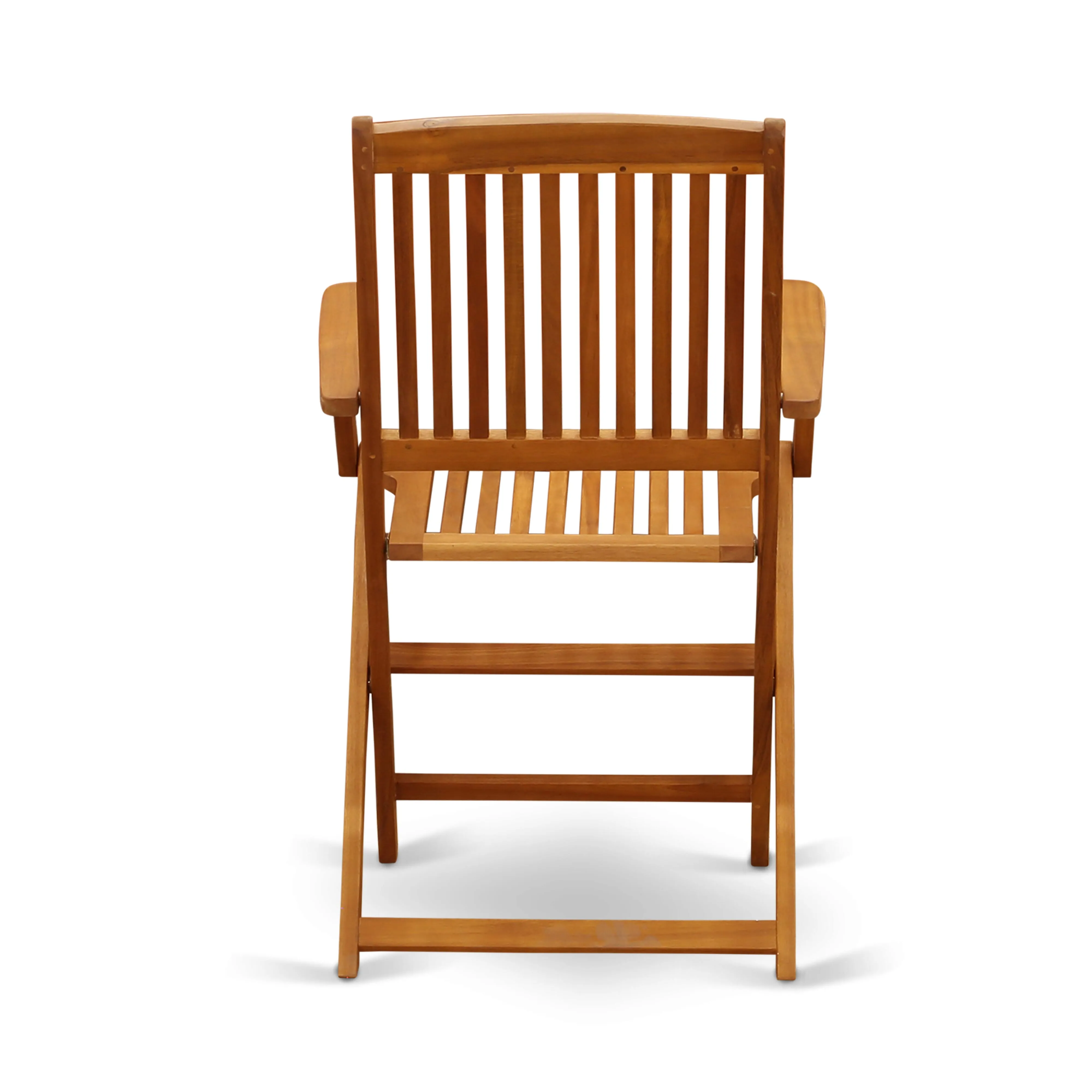 East West Furniture MNCM3CANA 3 Piece Folding Patio Bistro Sets Outdoor Set Contains a Round Acacia Wood Coffee Table and 2 Folding Arm Chairs, 30x30 Inch, Natural Oil