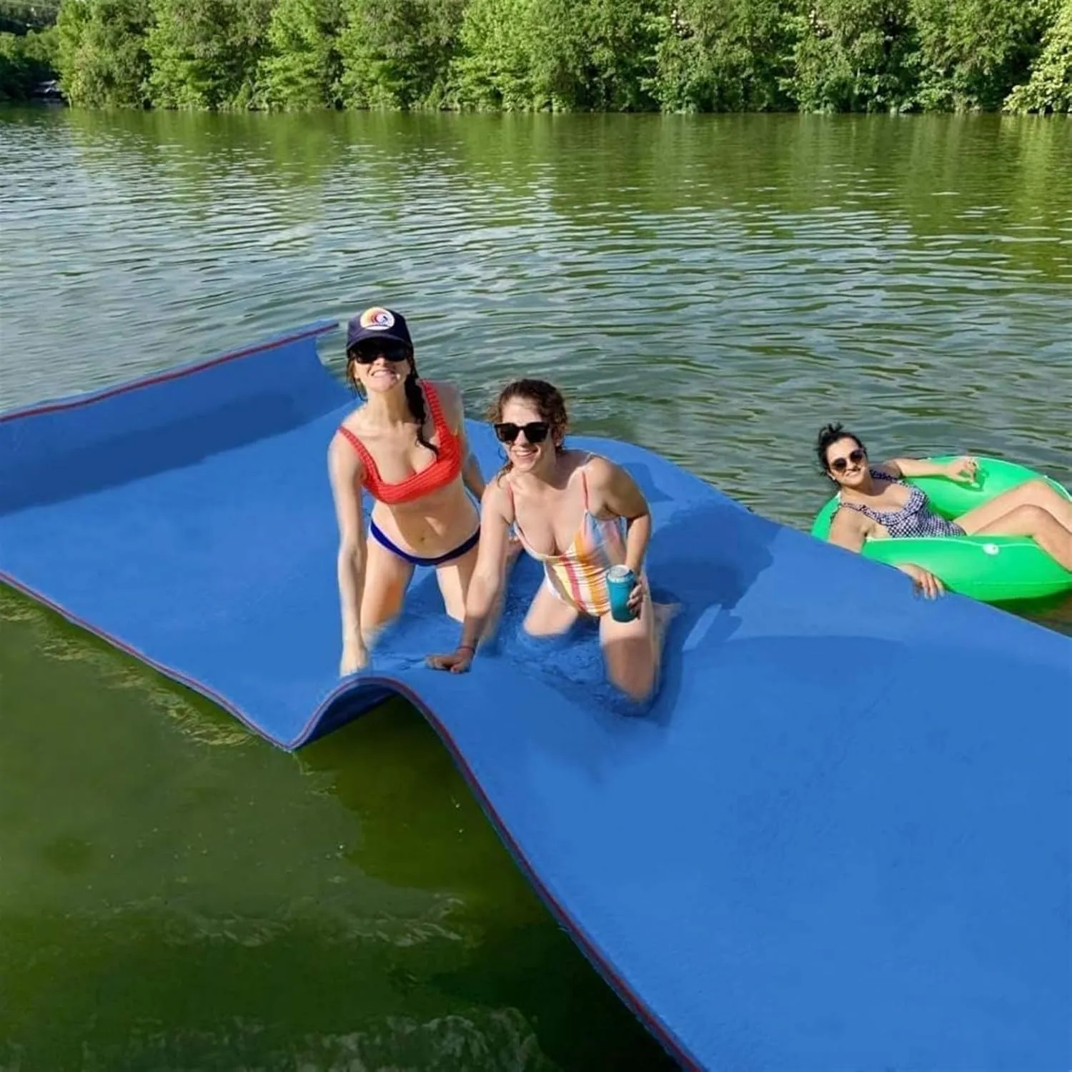 Floating Mat, Floating Water Pad, with Rolling Pillow Design, Bouncy Tear-Resistant 3-Layer XPE Foam, Roll-Up Floating Island River Rafts