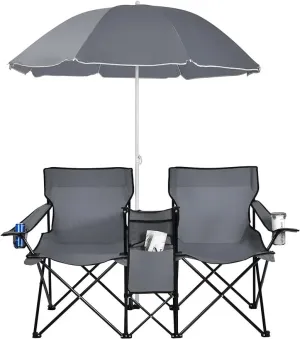 Folding Picnic Double Chair W/Umbrella Table Cooler Beach  Chair