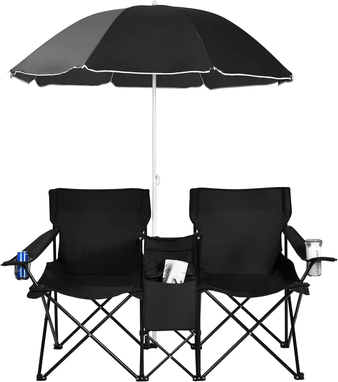 Folding Picnic Double Chair W/Umbrella Table Cooler Beach  Chair