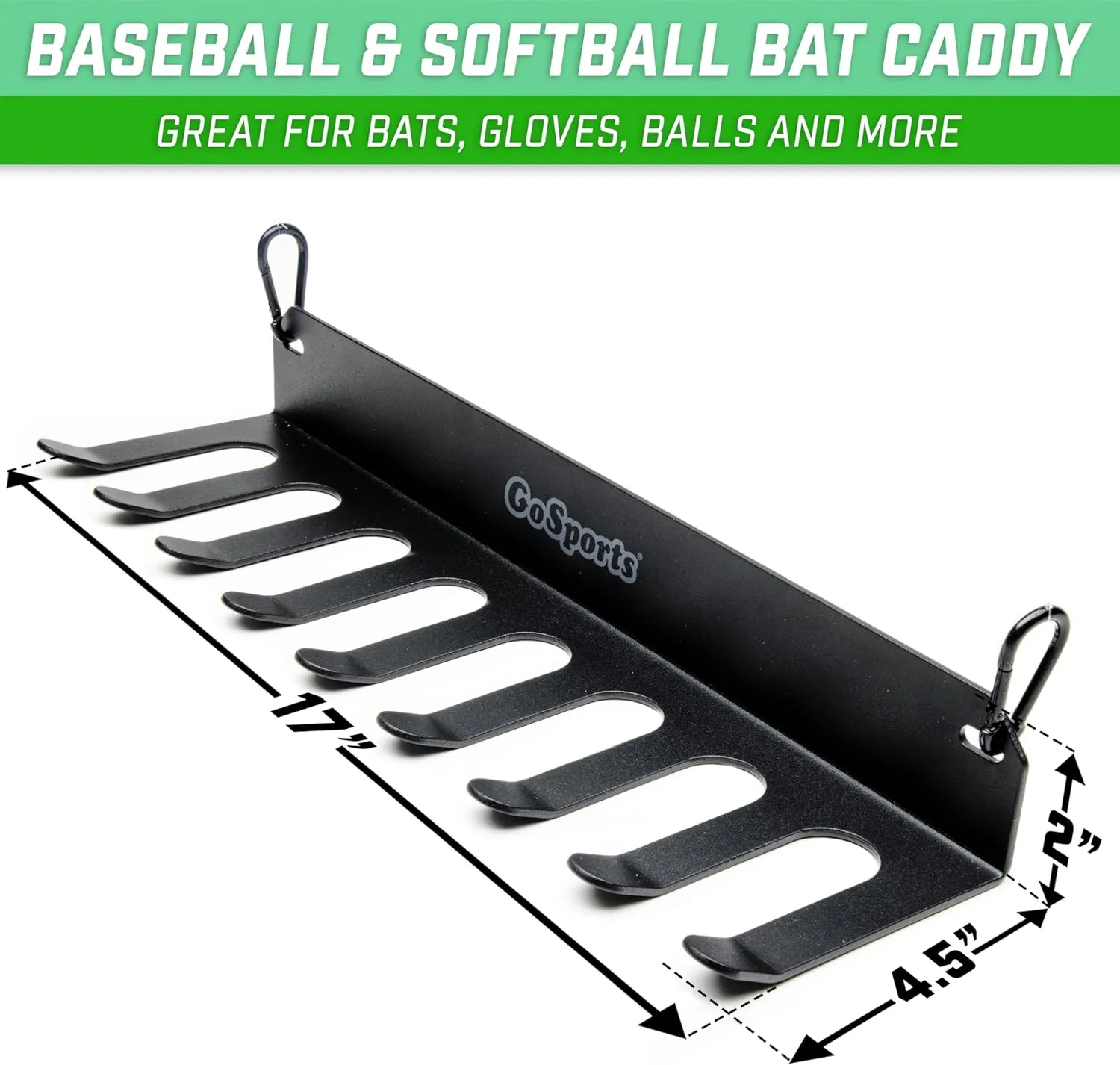 GoSports Baseball & Softball Bat Rack - Holds 16 Bats - Mount on Wall or Clip on Dugout Fence - Black