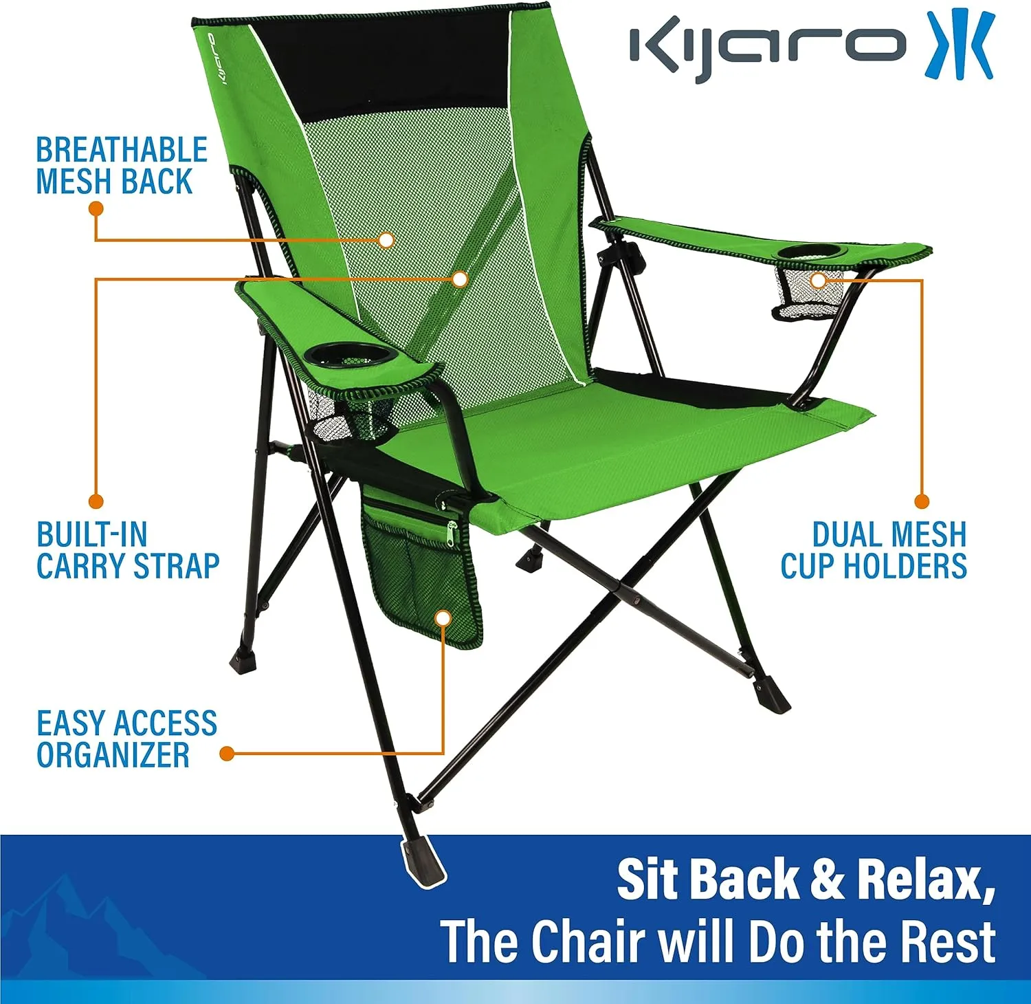 Kijaro Dual Lock Portable Camping Chairs - Enjoy the Outdoors with a Versatile Folding Chair, Sports Chair, Outdoor Chair & Lawn Chair - Dual Lock Feature Locks Position  Ireland Green