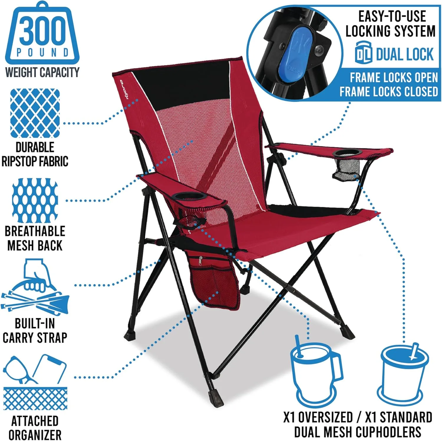 Kijaro Dual Lock Portable Camping Chairs - Enjoy the Outdoors with a Versatile Folding Chair, Sports Chair, Outdoor Chair & Lawn Chair - Dual Lock Feature Locks Position  Ireland Green