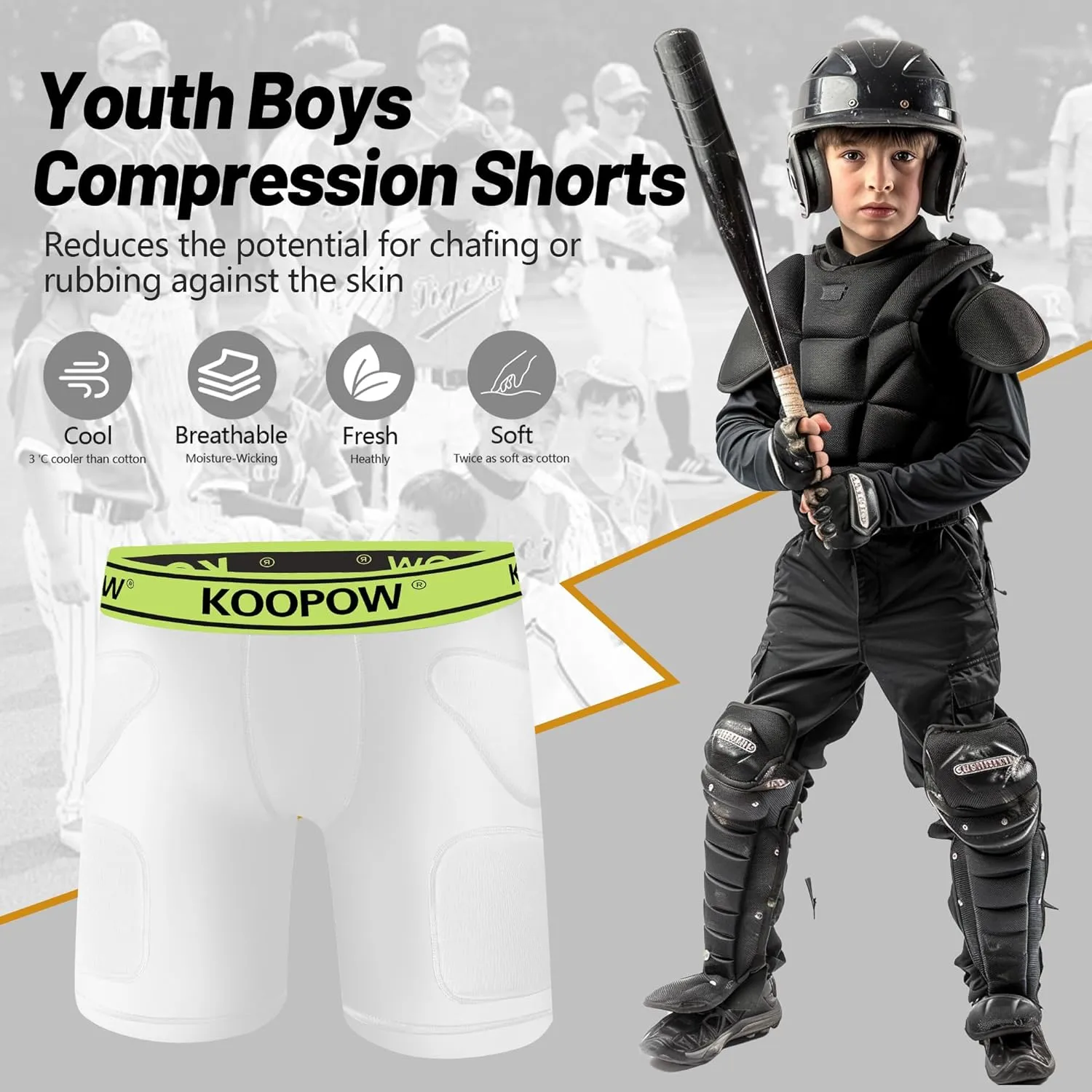 KOOPOW Youth Sliding Shorts Boys Padded Slider Shorts Sliding Pads with Cup Pocket for Baseball, Football, Hockey, Lacrosse