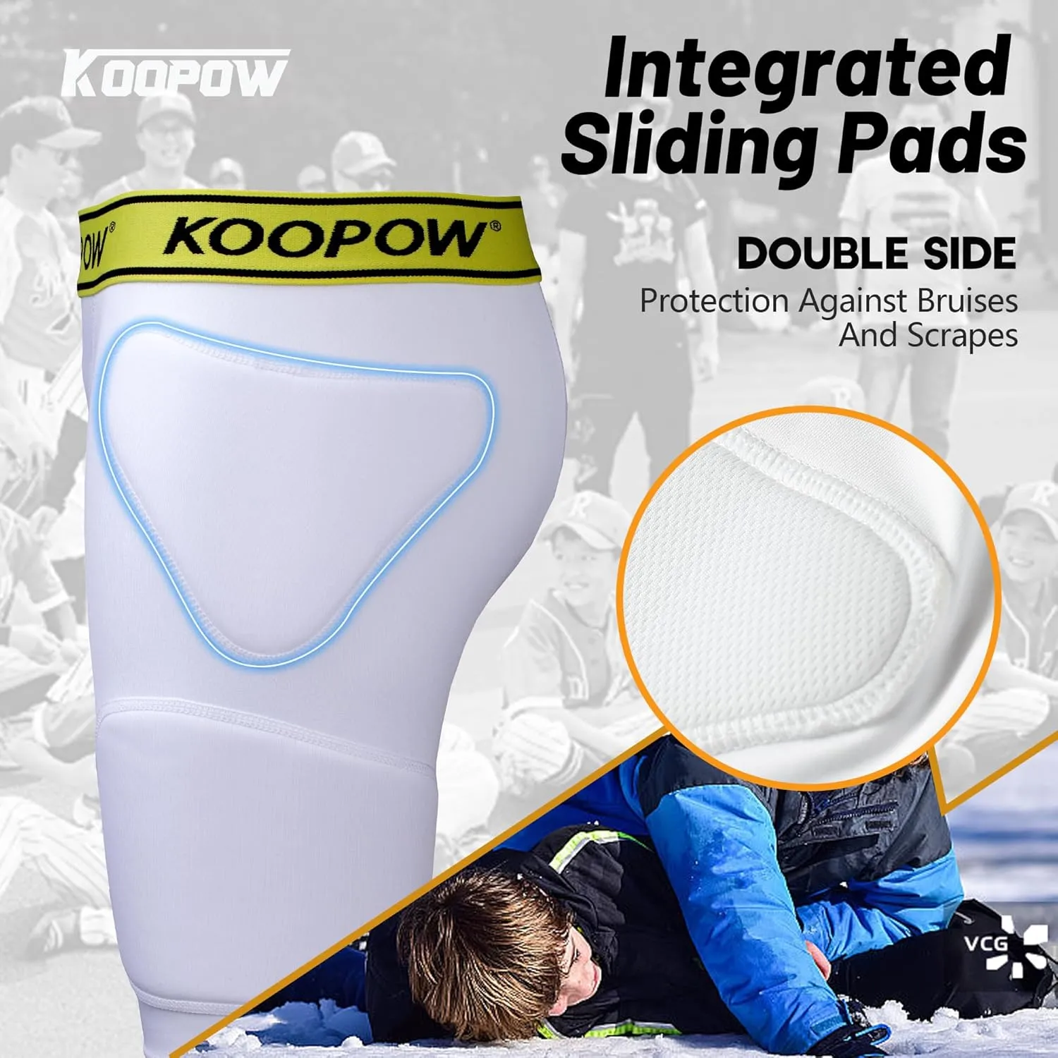KOOPOW Youth Sliding Shorts Boys Padded Slider Shorts Sliding Pads with Cup Pocket for Baseball, Football, Hockey, Lacrosse