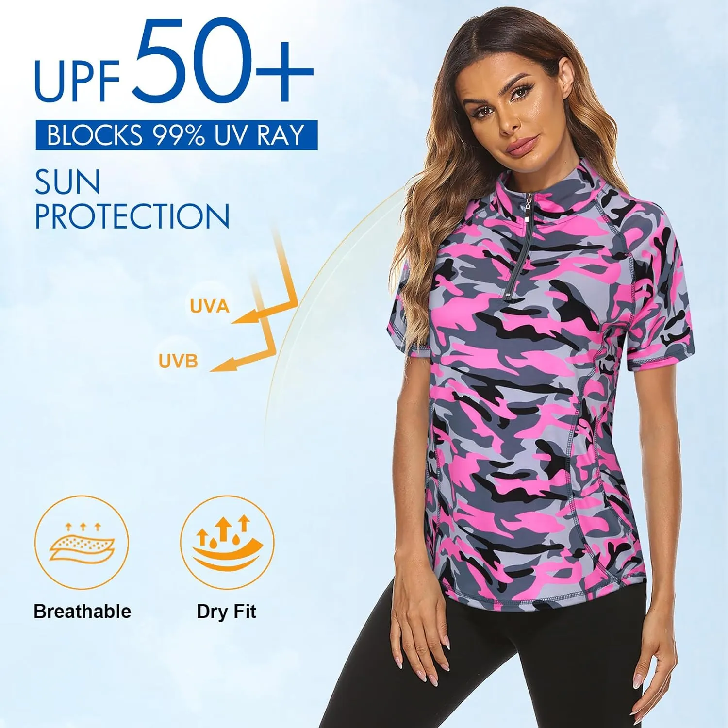 Koscacy Womens Quarter Zip Polo Shirts Short Sleeve Quick Dry Golf Tennis Athletic Tops (S-2XL)
