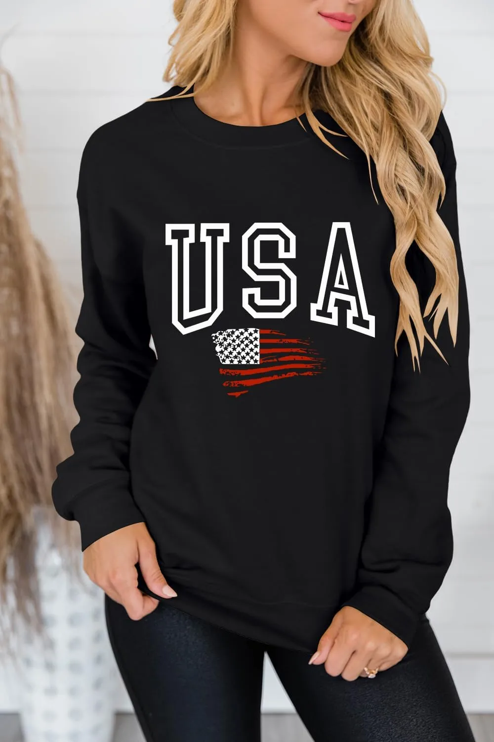 Lacozy Womens USA Sweatshirt Long Sleeve Crew Neck 4th of july shirts Casual American Flag Sweater Loose Fit Pullover Tops