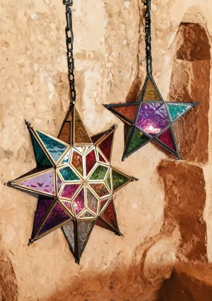 Large Star Lantern with Multi Colour Glass