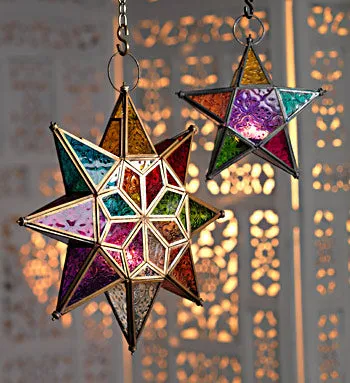 Large Star Lantern with Multi Colour Glass