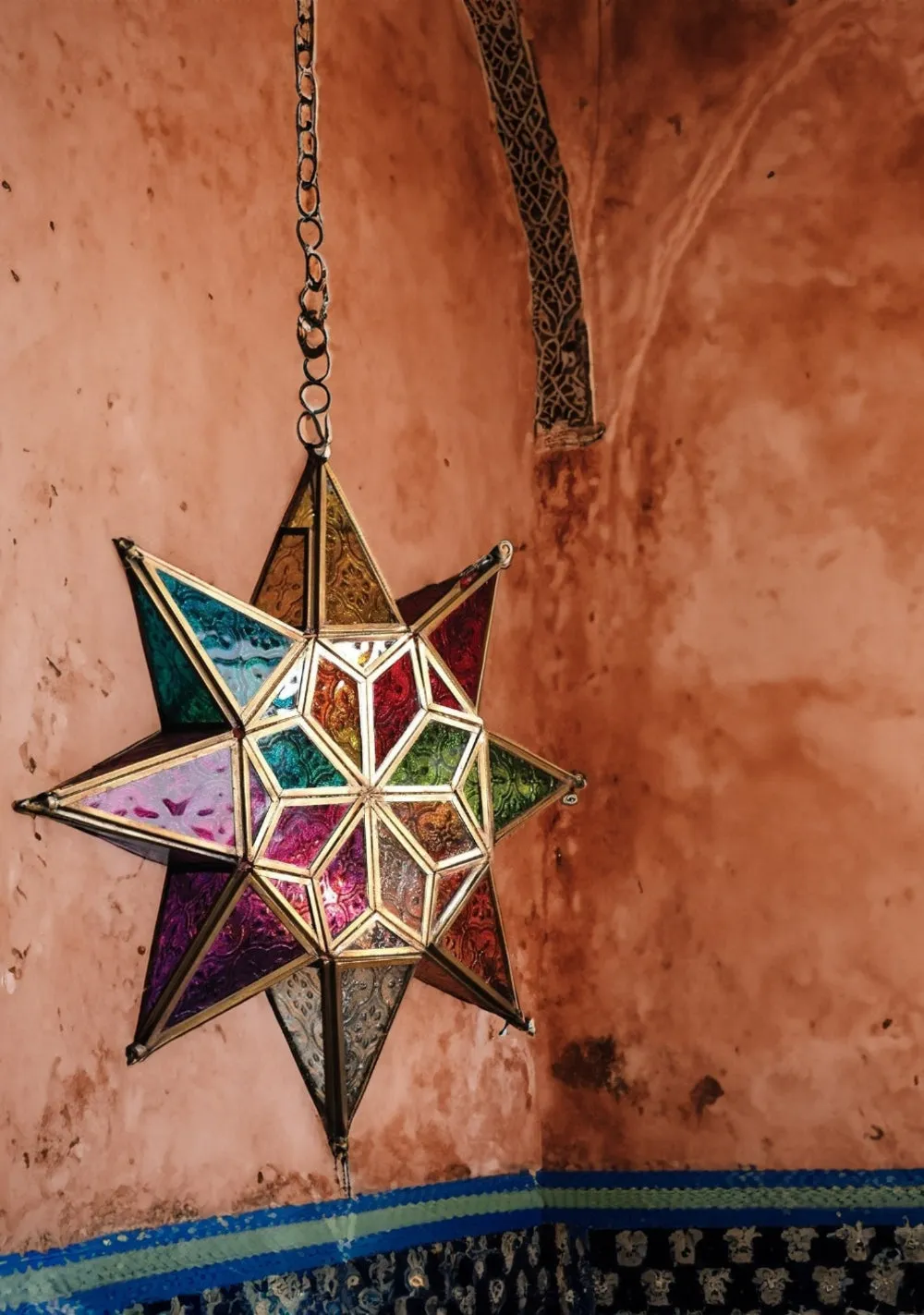 Large Star Lantern with Multi Colour Glass