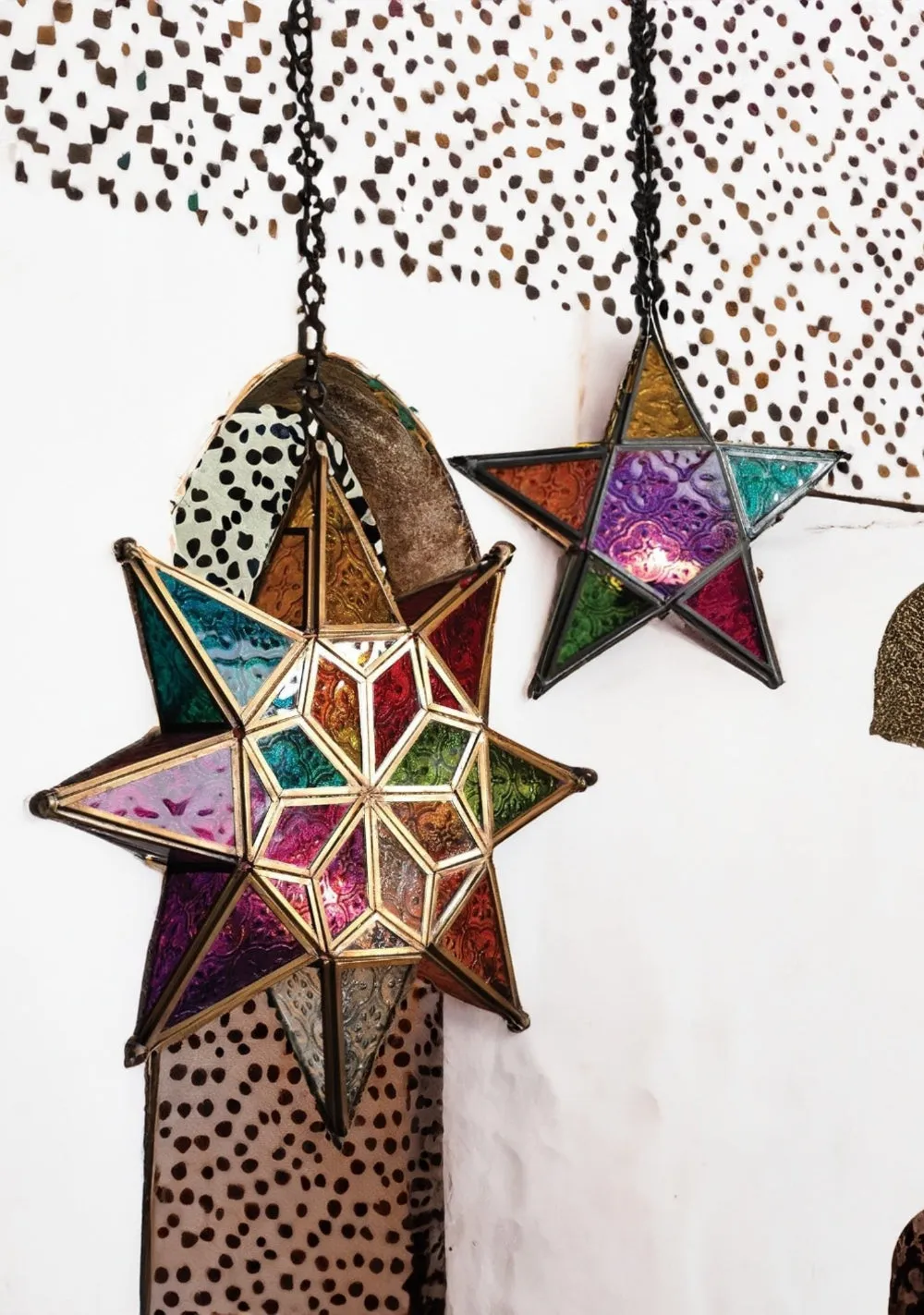 Large Star Lantern with Multi Colour Glass