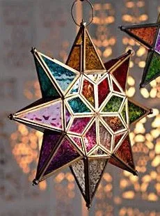 Large Star Lantern with Multi Colour Glass