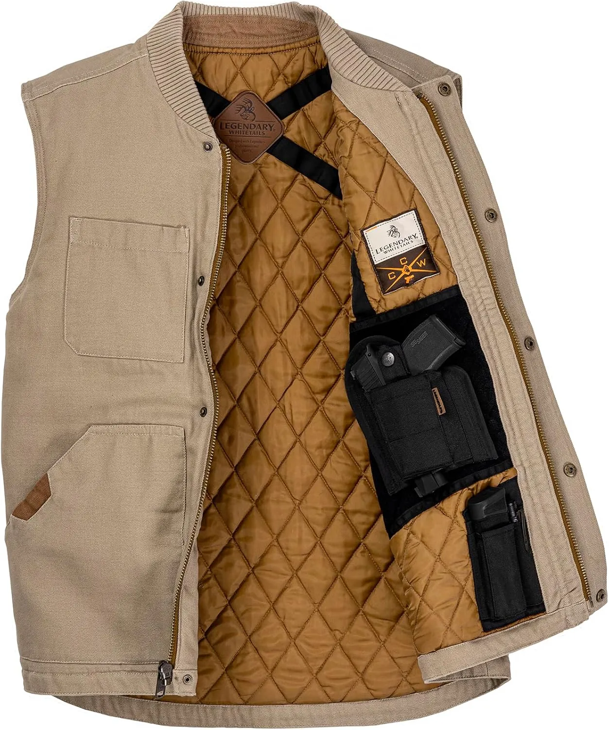 Legendary Whitetails Men's Concealed Carry Outerwear Vest for Men, Canvas Cross Trail Conceal CCW Holster, Hunting Insulated