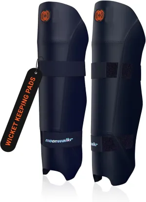 moonwalkr Cricket Wicket Keeping Shin Guards Cricket Guard for Keeper's Height (4'5" - 6'6") Wicket Keeping Pads Super Slim Gear Comes with a 3-inch Strap