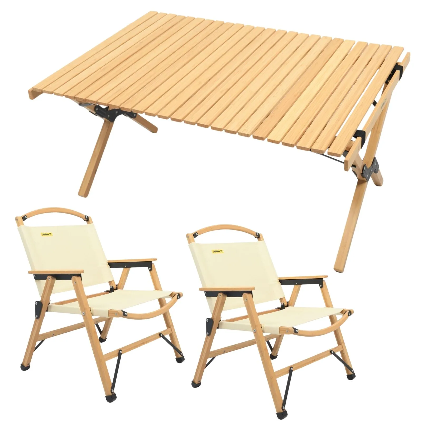 NNEDSZ 2 Chairs & 1 Table Set Bamboo Camping Folding Portable Outdoor Picnic Travel BBQ