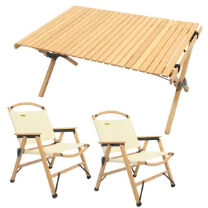 NNEDSZ 2 Chairs & 1 Table Set Bamboo Camping Folding Portable Outdoor Picnic Travel BBQ
