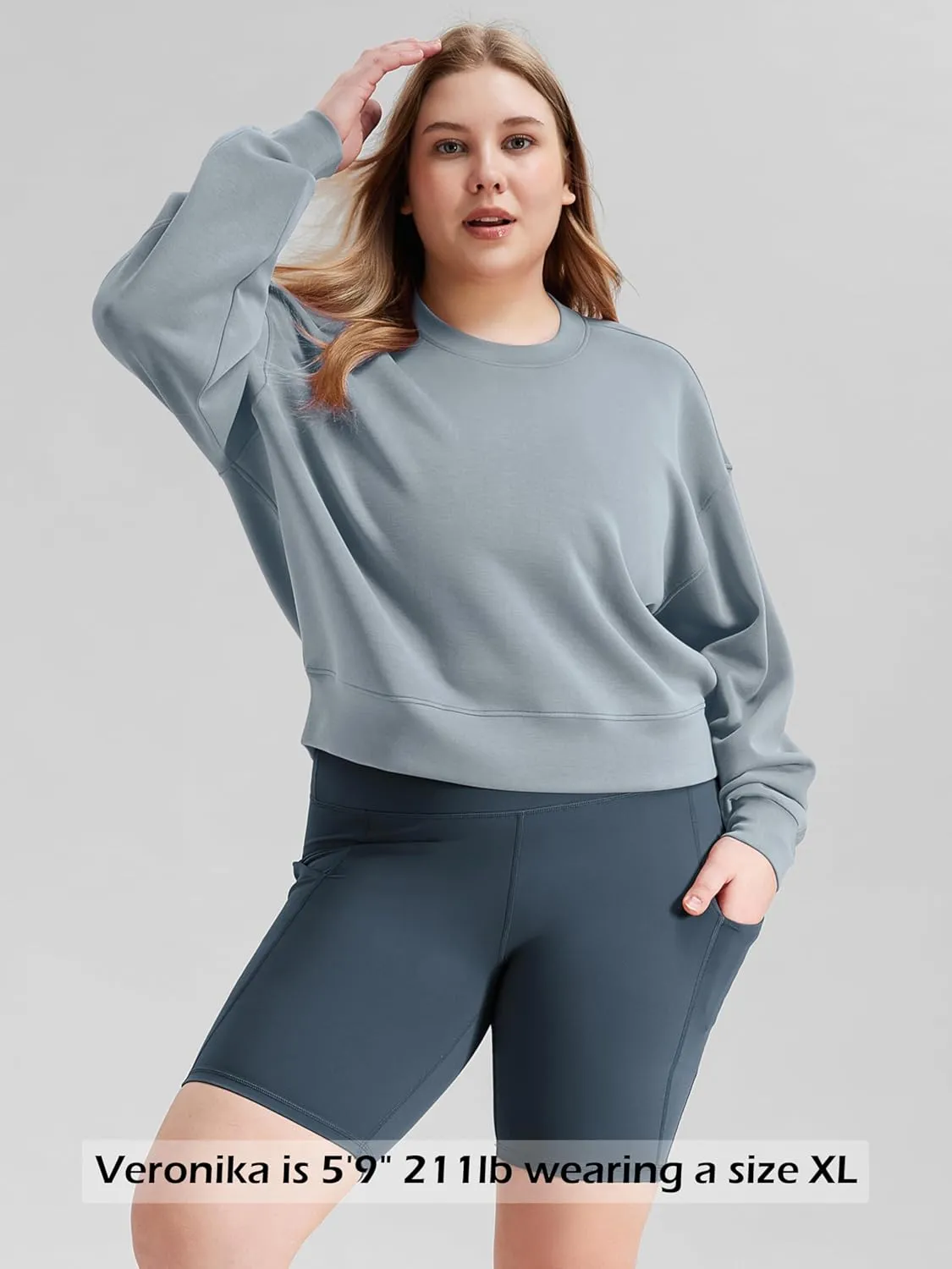 ODODOS Modal Soft Long Sleeve Cropped Sweatshirts for Women Oversized Crew Neck Pullover Crop Top