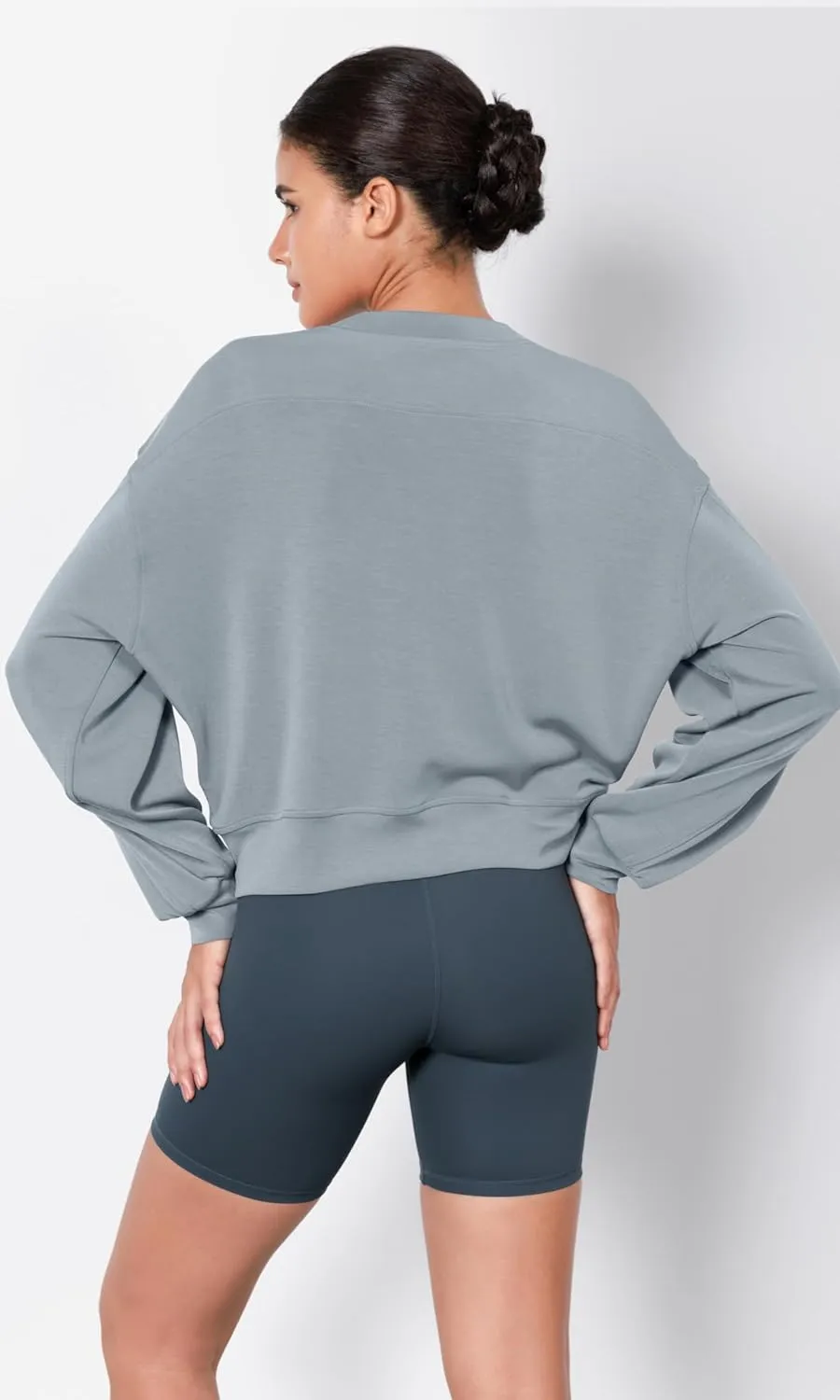 ODODOS Modal Soft Long Sleeve Cropped Sweatshirts for Women Oversized Crew Neck Pullover Crop Top