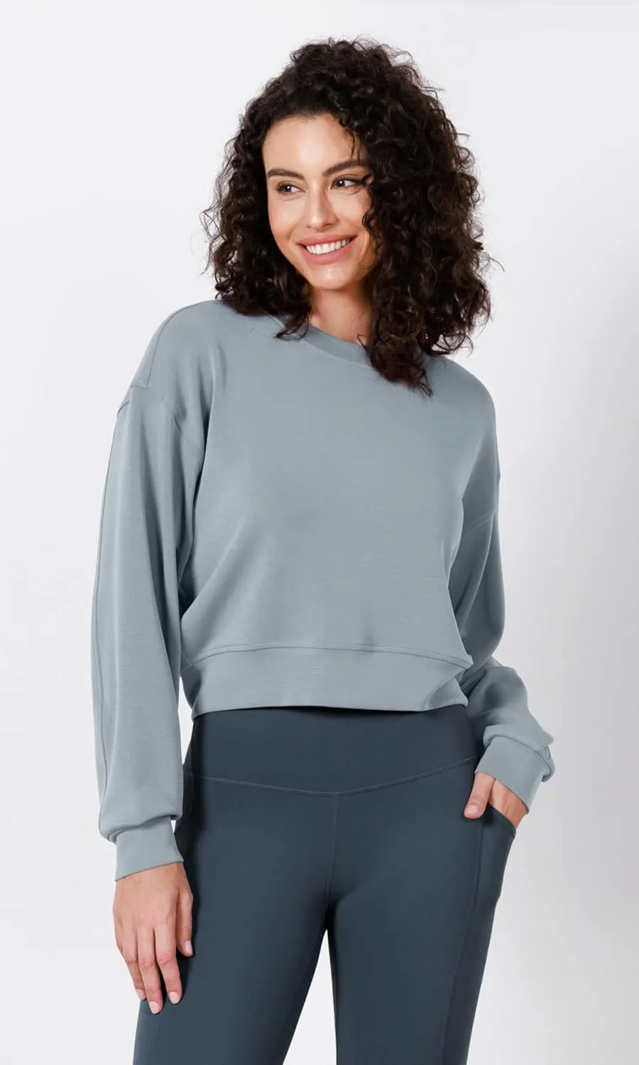 ODODOS Modal Soft Long Sleeve Cropped Sweatshirts for Women Oversized Crew Neck Pullover Crop Top