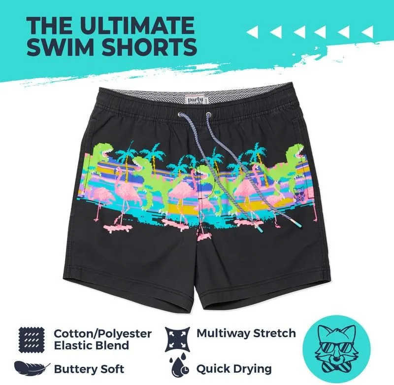 Party Pants USA Mens Swim Trunks, Characters, Stretch Swimming Board Shorts, 5.5 Inseam