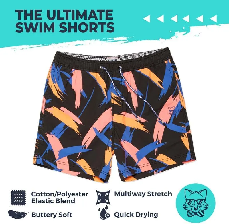 Party Pants USA Mens Swim Trunks, Characters, Stretch Swimming Board Shorts, 5.5 Inseam
