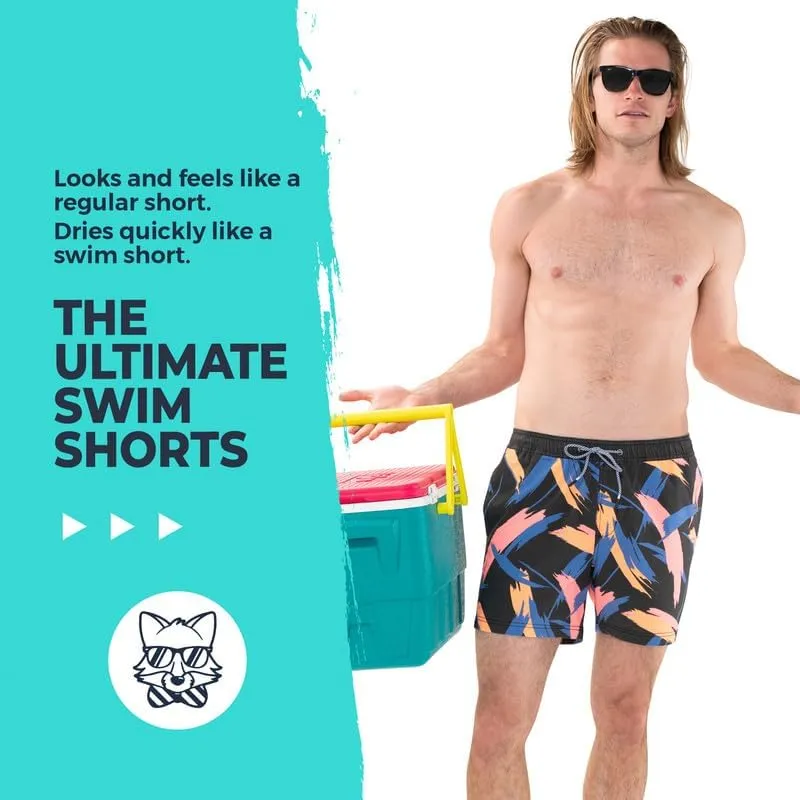 Party Pants USA Mens Swim Trunks, Characters, Stretch Swimming Board Shorts, 5.5 Inseam