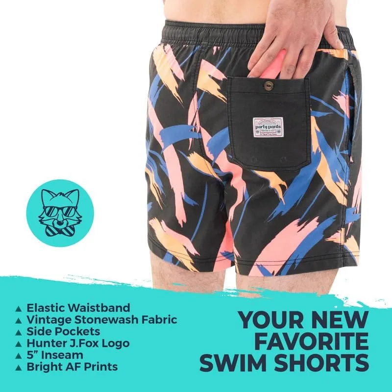 Party Pants USA Mens Swim Trunks, Characters, Stretch Swimming Board Shorts, 5.5 Inseam