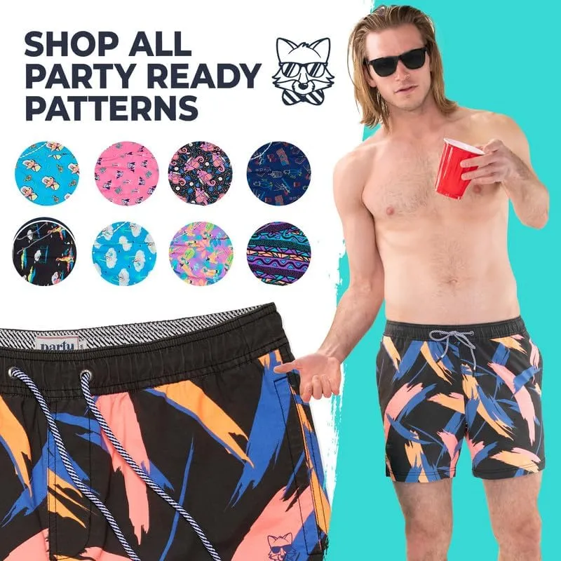 Party Pants USA Mens Swim Trunks, Characters, Stretch Swimming Board Shorts, 5.5 Inseam
