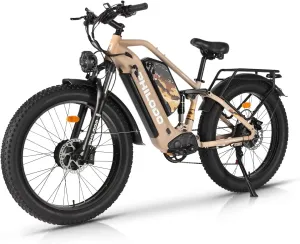 PHILODO Electric Bike for Adults, Dual Motor 3000W Peak Fat Tire Ebike Dual Battery Electric Bicycles 46AH with Full Suspension 26inch Dirt Bike for Off-Road Mountain Snow 100 Miles