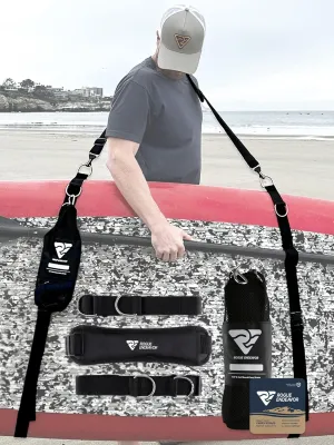 RogueEndeavor SUP & Surf Board Carry Straps, Universal Fit, Mesh Bag, Salt Water Ready, Surf Board/Kayak/Stand Up Paddle Board Carry Straps with Metal Hardware (Black)