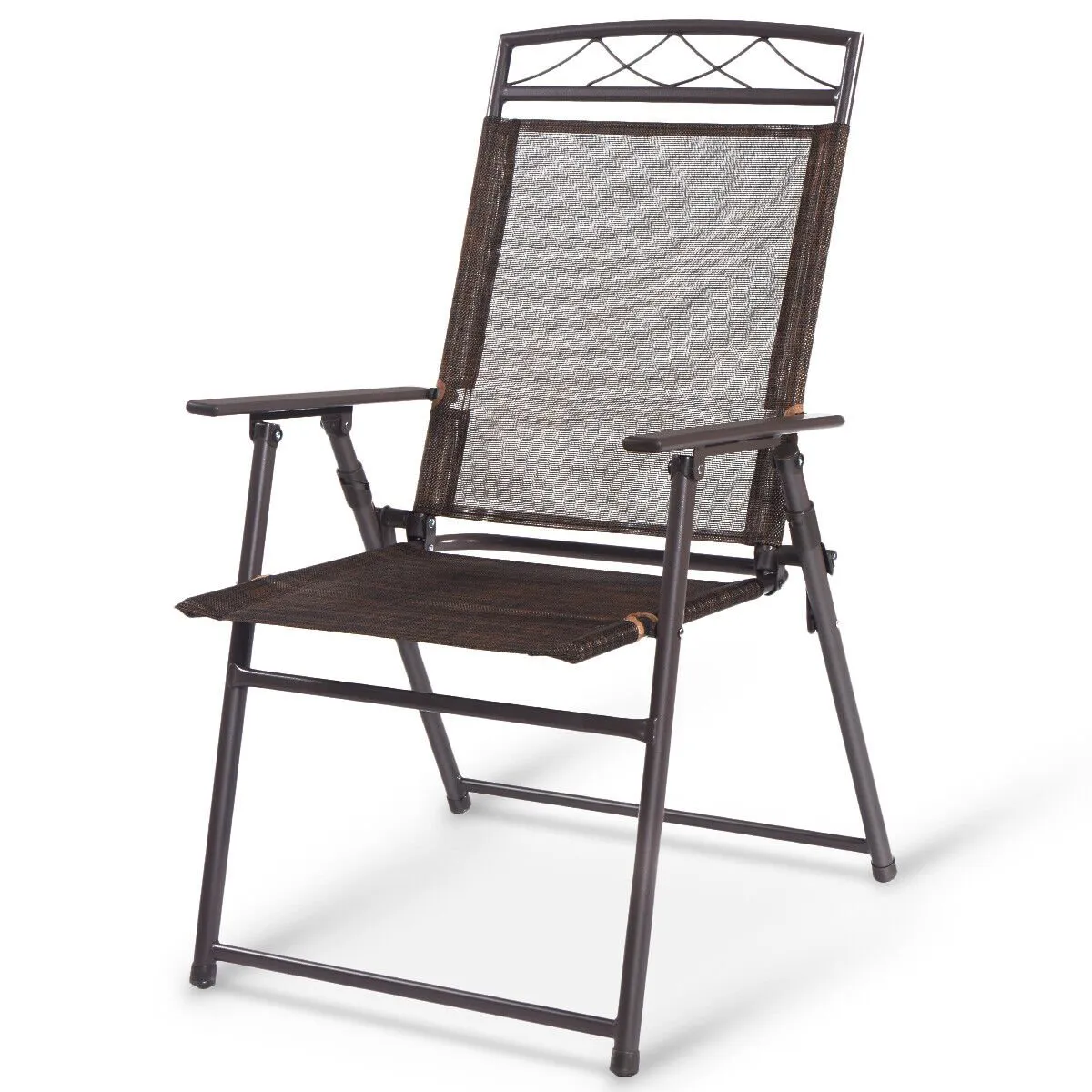 Set of 4 Portable Folding Garden Chairs with Armrests for Outdoor Camping