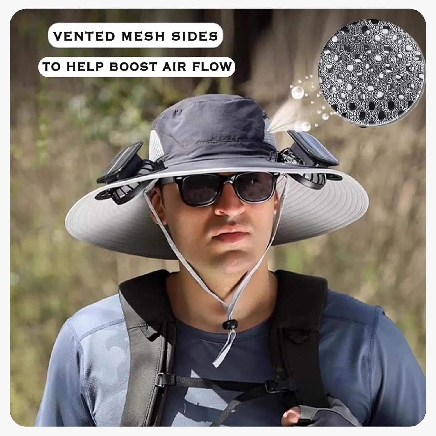Solar Fan Hat,Wide Brim Solar Fan Hat, Solar   USB Dual Power SupplyPerfect for Outdoor Fishing, Camping Enthusiasts