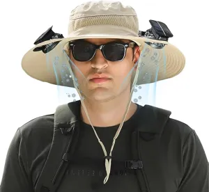 Solar Fan Hat,Wide Brim Solar Fan Hat, Solar   USB Dual Power SupplyPerfect for Outdoor Fishing, Camping Enthusiasts