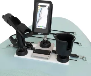 SUP Angler Elite Universal Removable Paddle Board Mount with Fishing Rod Holder V, Clam Waterproof Phone Case and Cup Holder with Swappable Paddle Board Accessory Ports