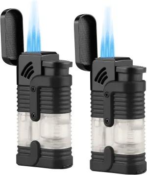 Torch Lighter, 2 Pack Triple Jet Flame Torch Lighters, Adjustable Windproof Flame Butane Refillable Torch Lighter for Camping and Candles (Without Fuel)