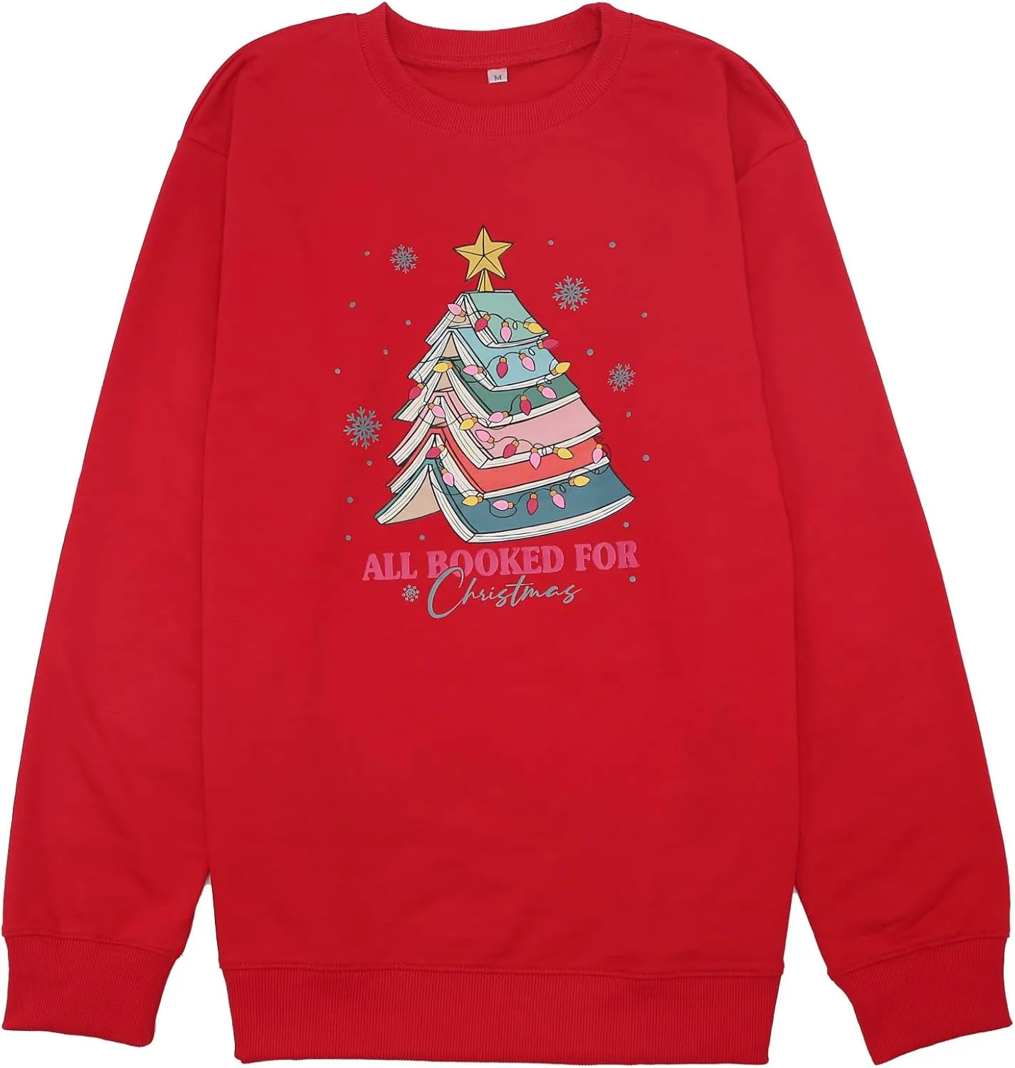 Women All Booked For Christmas Sweatshirt Xmas Book Tree Long Sleeve shirt Librarian Christmas Holiday Tops