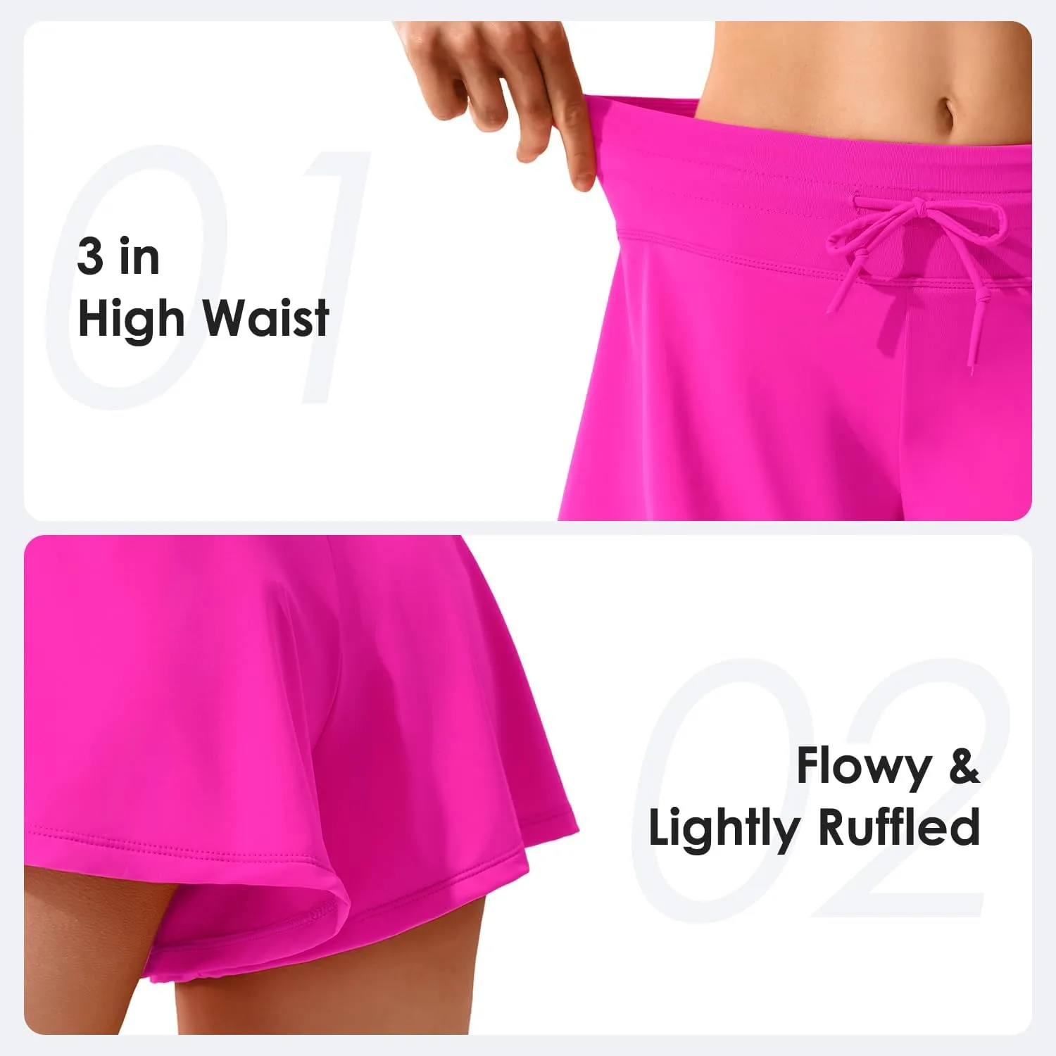 Womens Swim Shorts, Stretchy High Waisted Flowy Beach Skirt Quick Dry Board Shorts Swimsuit with Zipper Pocket