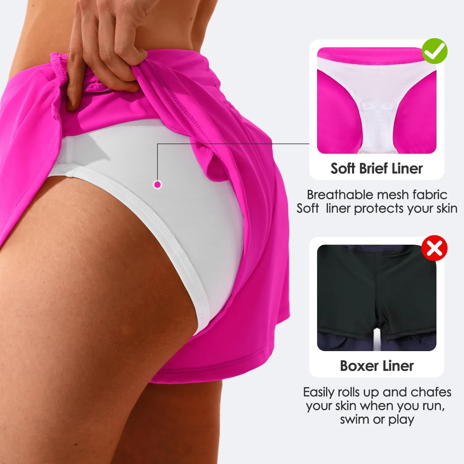 Womens Swim Shorts, Stretchy High Waisted Flowy Beach Skirt Quick Dry Board Shorts Swimsuit with Zipper Pocket