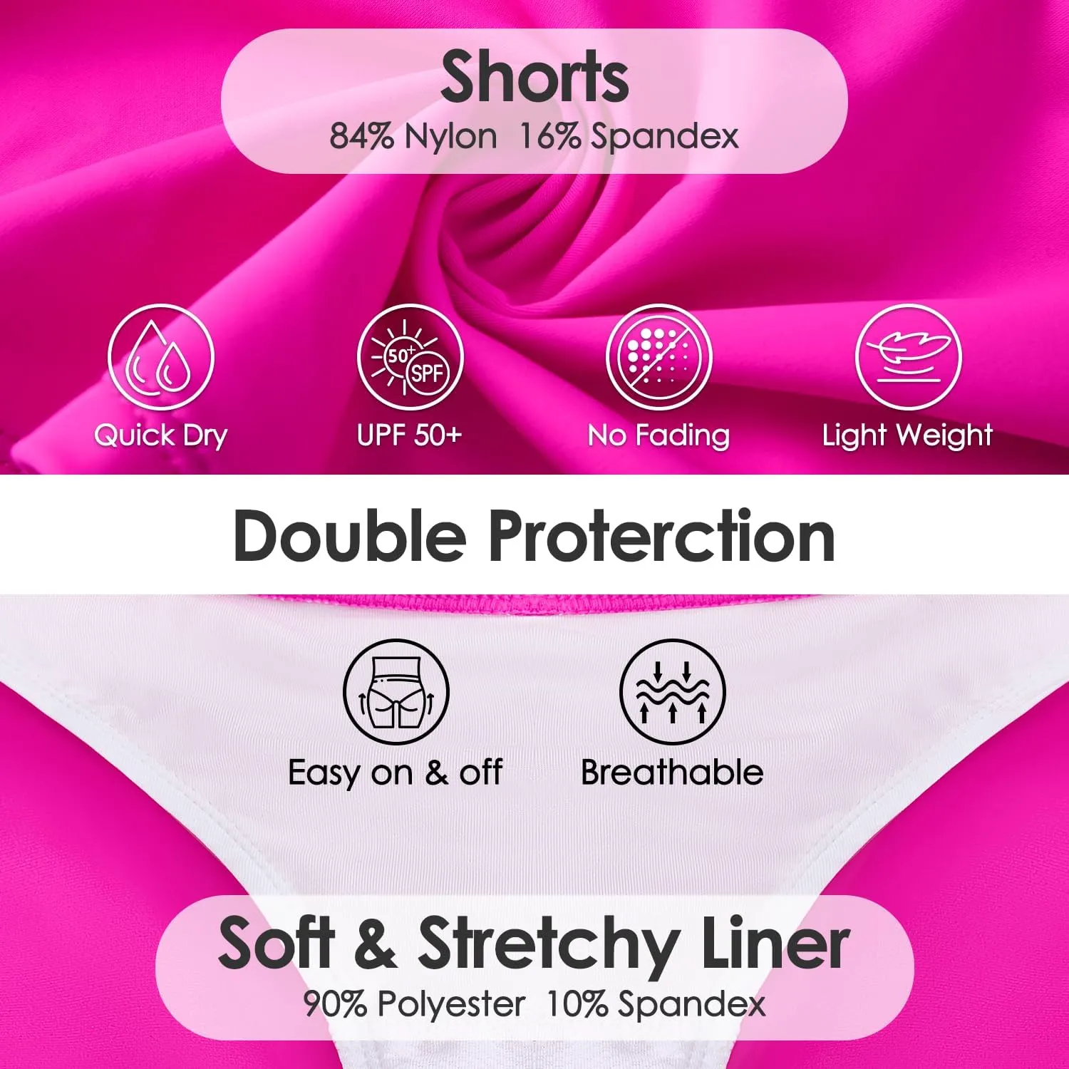 Womens Swim Shorts, Stretchy High Waisted Flowy Beach Skirt Quick Dry Board Shorts Swimsuit with Zipper Pocket