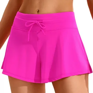 Womens Swim Shorts, Stretchy High Waisted Flowy Beach Skirt Quick Dry Board Shorts Swimsuit with Zipper Pocket