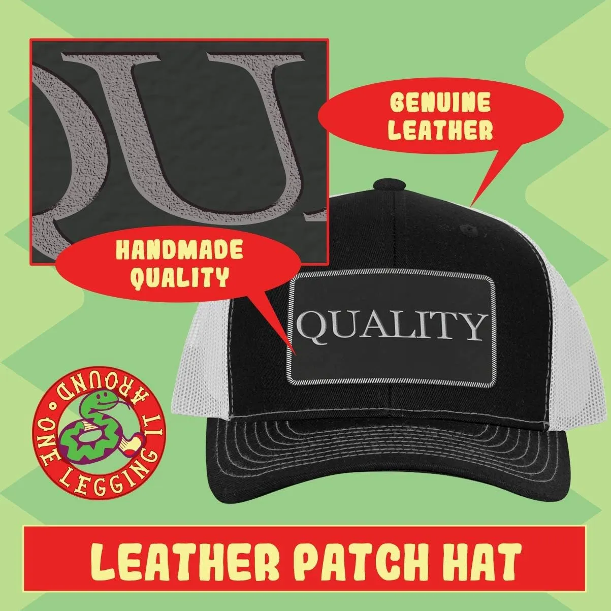 World's Okayest Chin-Strap Cutter - Leather Black Patch Engraved Trucker Hat