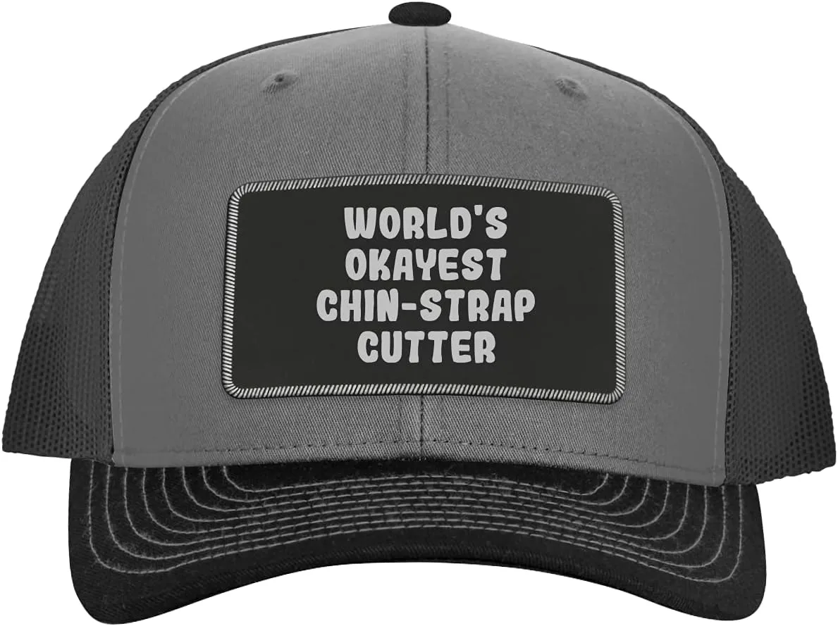 World's Okayest Chin-Strap Cutter - Leather Black Patch Engraved Trucker Hat