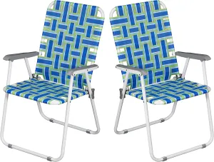 ZENY™ Patio Lawn Chairs Folding Set of 2, Metal Webbed Folding Chair Outdoor Beach Chair Portable Camping Chair for BBQ, Fishing,Yard, Garden(Blue)